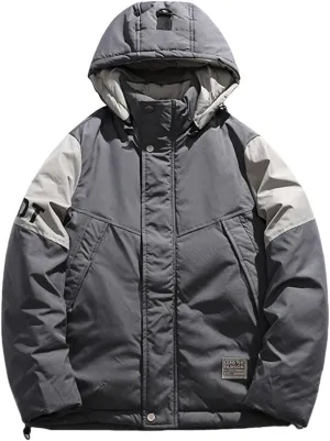 Men's Lightweight Puffer Jacket Men's Plush Autumn&Winter Color Long Solid Jacket Hooded Windproof Insulated Jacket