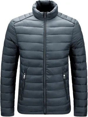 Men's Lightweight Puffer Jacket Men's Plush Autumn&Winter Color Long Solid Jacket Hooded Windproof Insulated Jacket