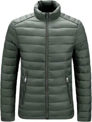 Men's Lightweight Puffer Jacket Men's Plush Autumn&Winter Color Long Solid Jacket Hooded Windproof Insulated Jacket