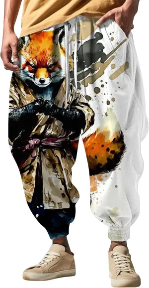 Men's Linen Harem Drawstring Pants Men's Autumn Fun Print Fashion Street Feel Casual Hiking Outdoor Twill Track