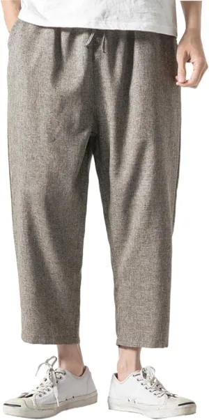 Mens Linen Harem Pants Lightweight Drawstring Elastic Waist Baggy Joggers Casual Cargo Sweatpants Pant Light Linen Trousers