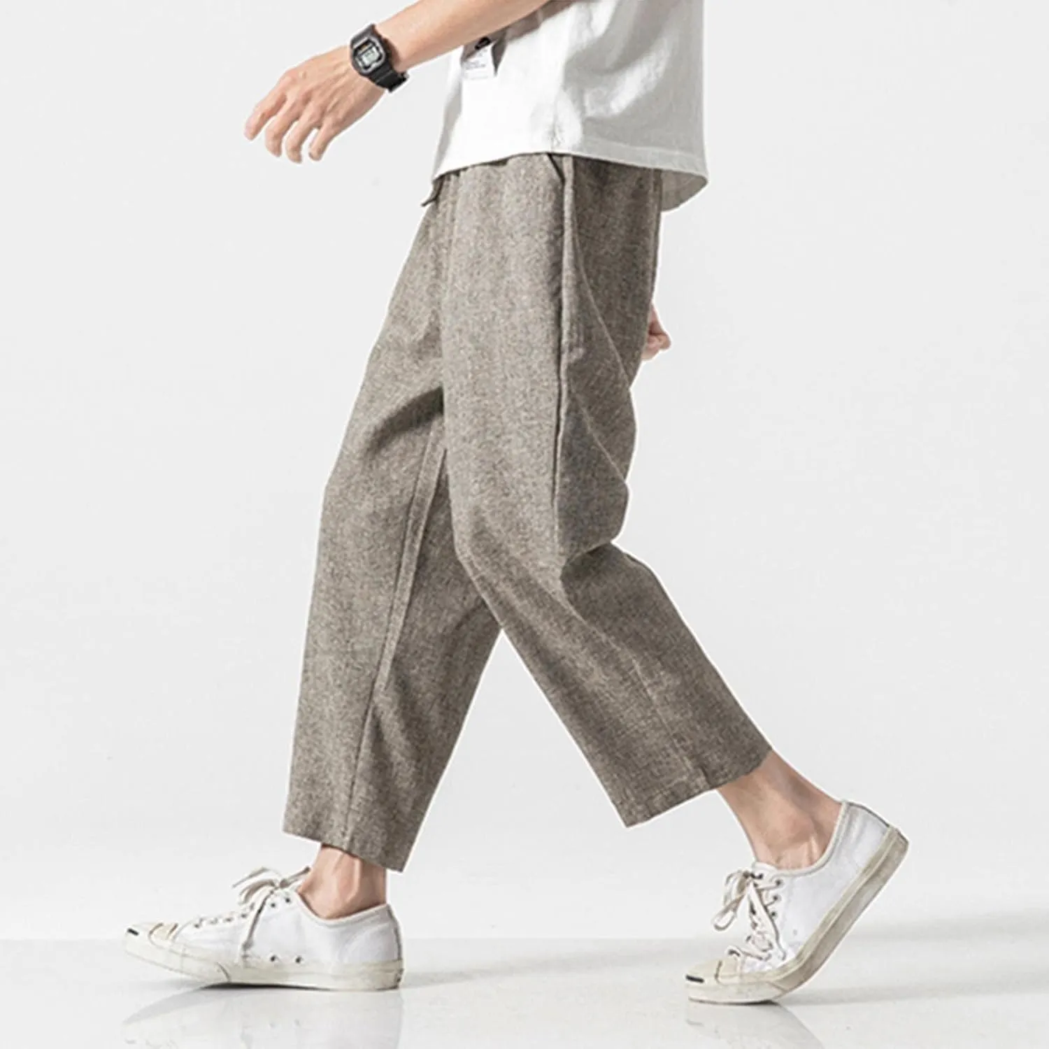 Mens Linen Harem Pants Lightweight Drawstring Elastic Waist Baggy Joggers Casual Cargo Sweatpants Pant Light Linen Trousers