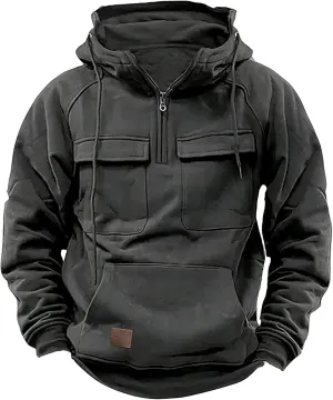 Mens Long Sleeve Hoodie Zip Pullover Tactical Jacket Sweatshirt Hooded Solid Color Outerwear for Outdoor Adventures