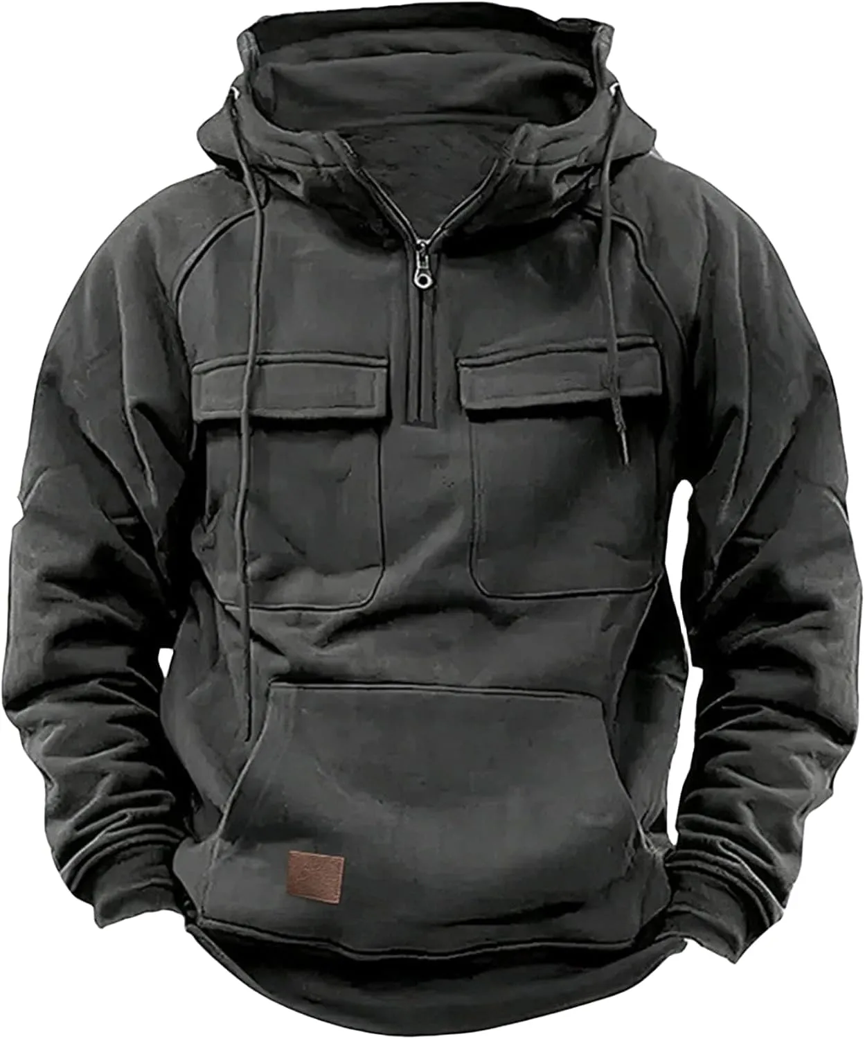 Mens Long Sleeve Hoodie Zip Pullover Tactical Jacket Sweatshirt Hooded Solid Color Outerwear for Outdoor Adventures