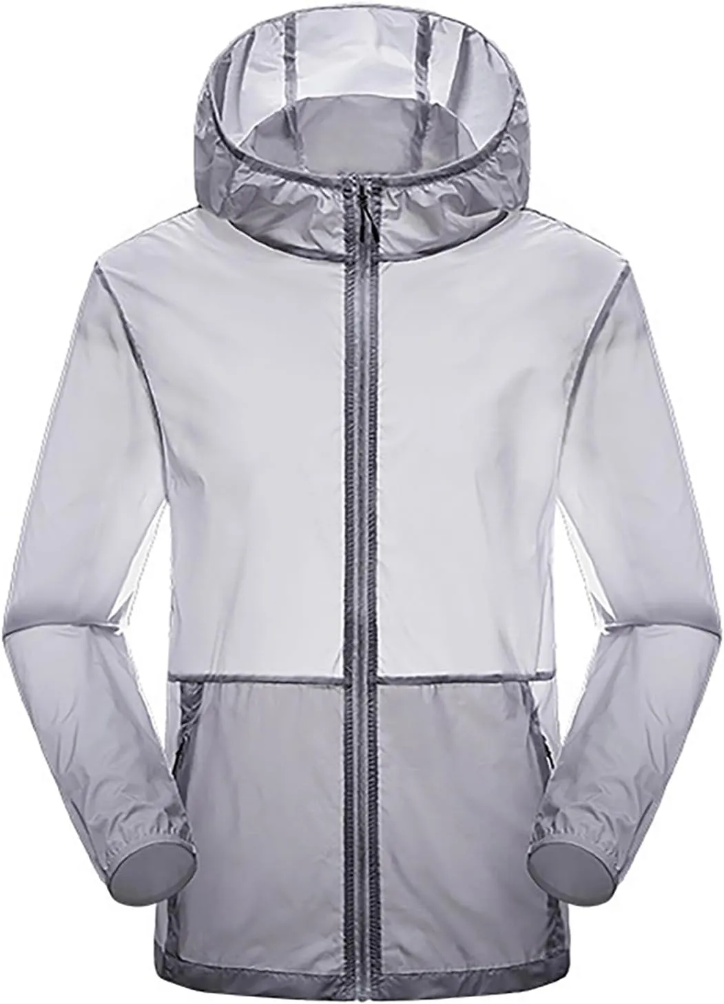 Mens Outdoor Long Sleeve Full Zip Lightweight UPF 50  Sun Protection Hiking Fishing Active Hoodie Shirts with Pockets