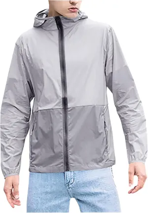 Mens Outdoor Long Sleeve Full Zip Lightweight UPF 50  Sun Protection Hiking Fishing Active Hoodie Shirts with Pockets