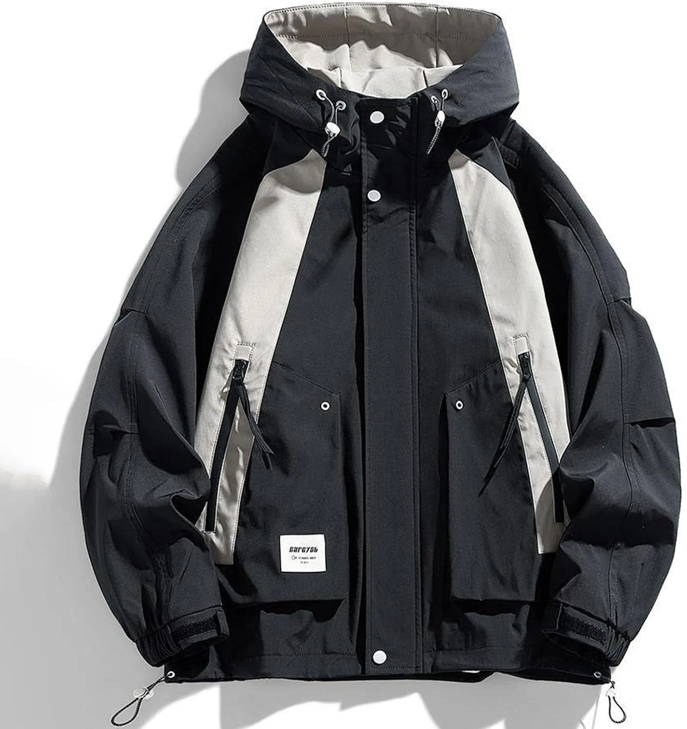 Men's Oversized Rain Jacket with Pockets Lightweight Zip Up Long Sleeve Windbreaker 2024 Fall Fashion Hooded Raincoat