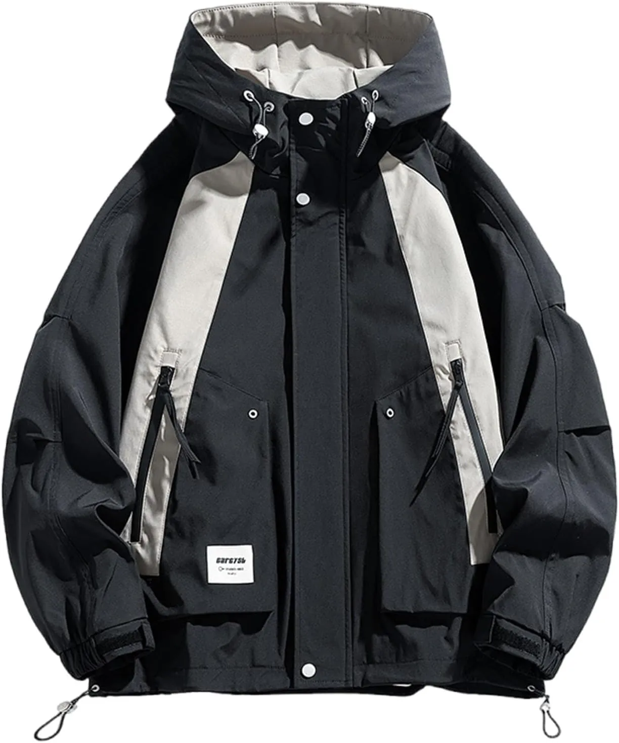 Men's Oversized Rain Jacket with Pockets Lightweight Zip Up Long Sleeve Windbreaker 2024 Fall Fashion Hooded Raincoat