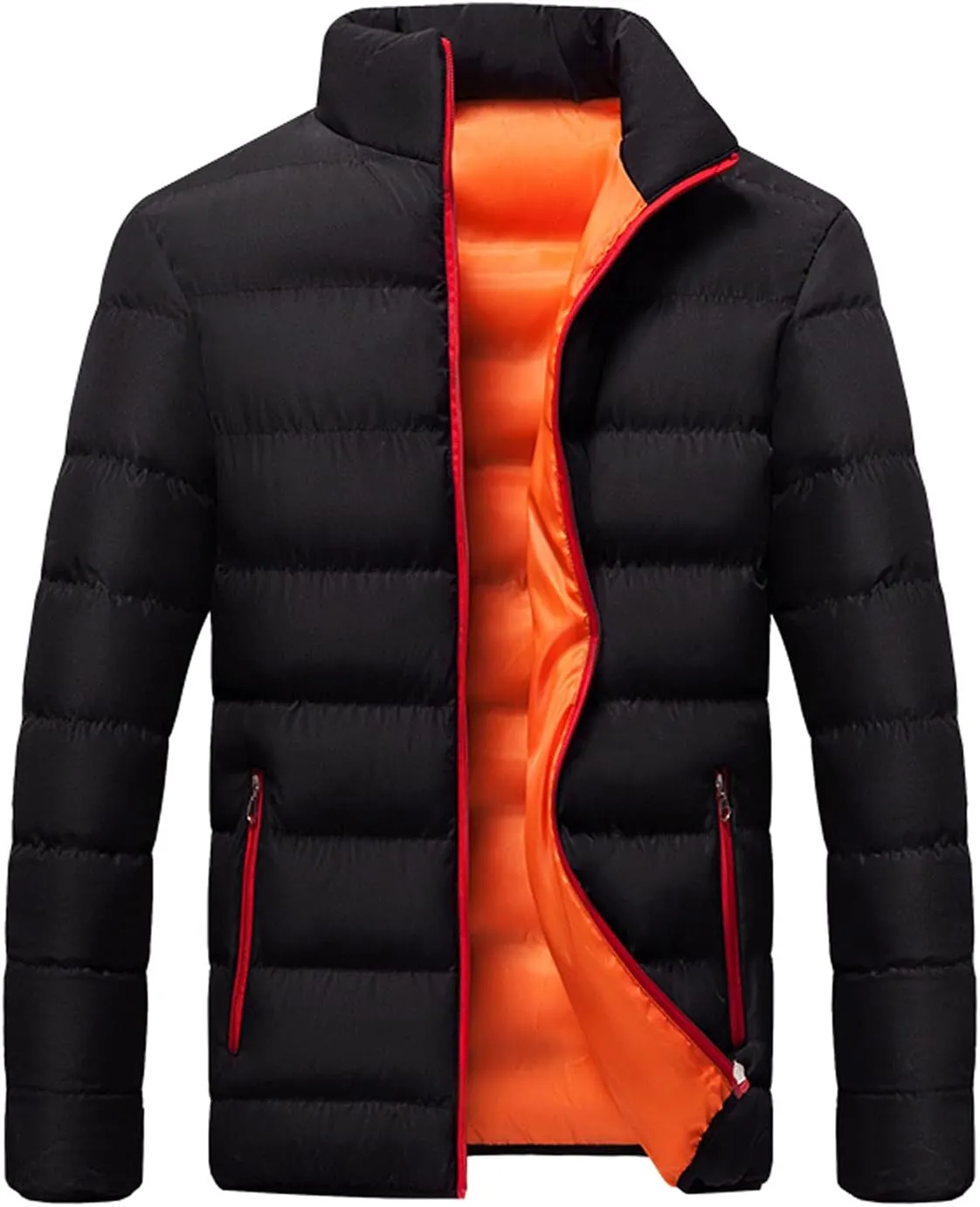 Mens Puffer Jacket No Hood Packable Lightweight Down Jacket Windproof Winter Thicken Padded Coat Warm Parka Jacket