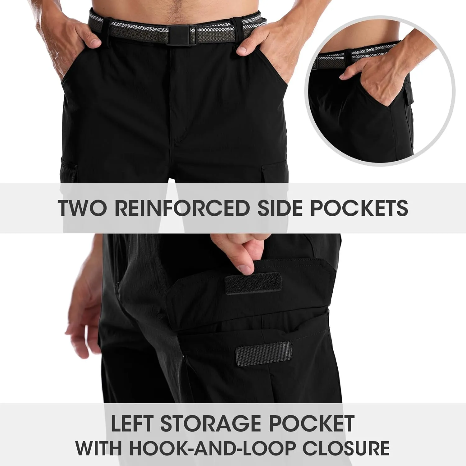 Men's Quick-Dry Cargo Pants, Lightweight Hiking Pants, Travel Pants with Belt Pockets for Outdoor Camping Work