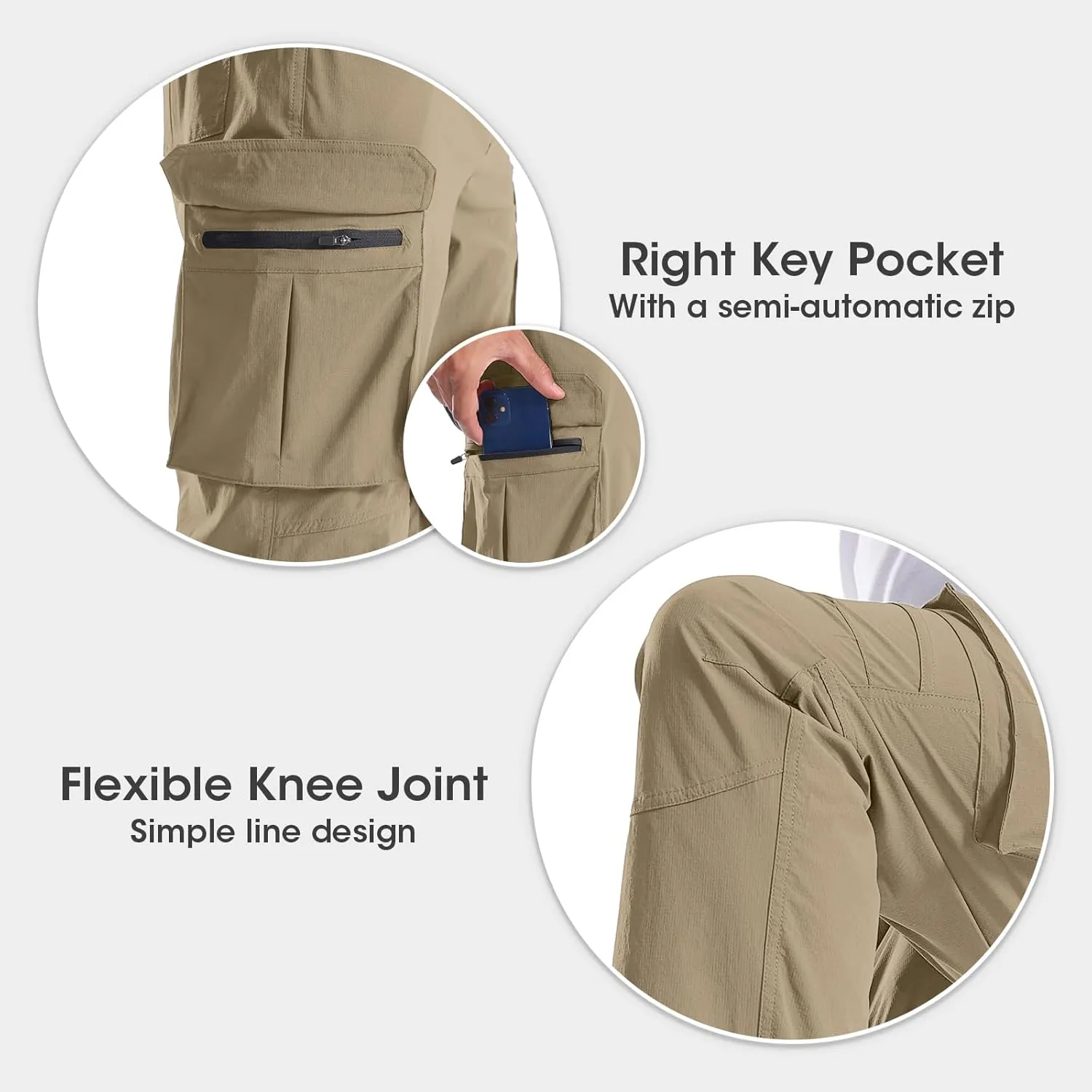 Men's Quick-Dry Cargo Pants, Lightweight Hiking Pants, Travel Pants with Belt Pockets for Outdoor Camping Work