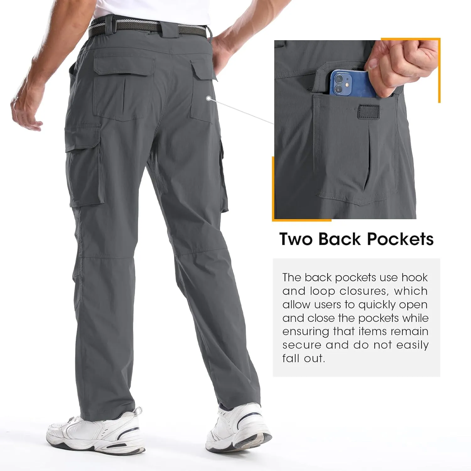 Men's Quick-Dry Cargo Pants, Lightweight Hiking Pants, Travel Pants with Belt Pockets for Outdoor Camping Work