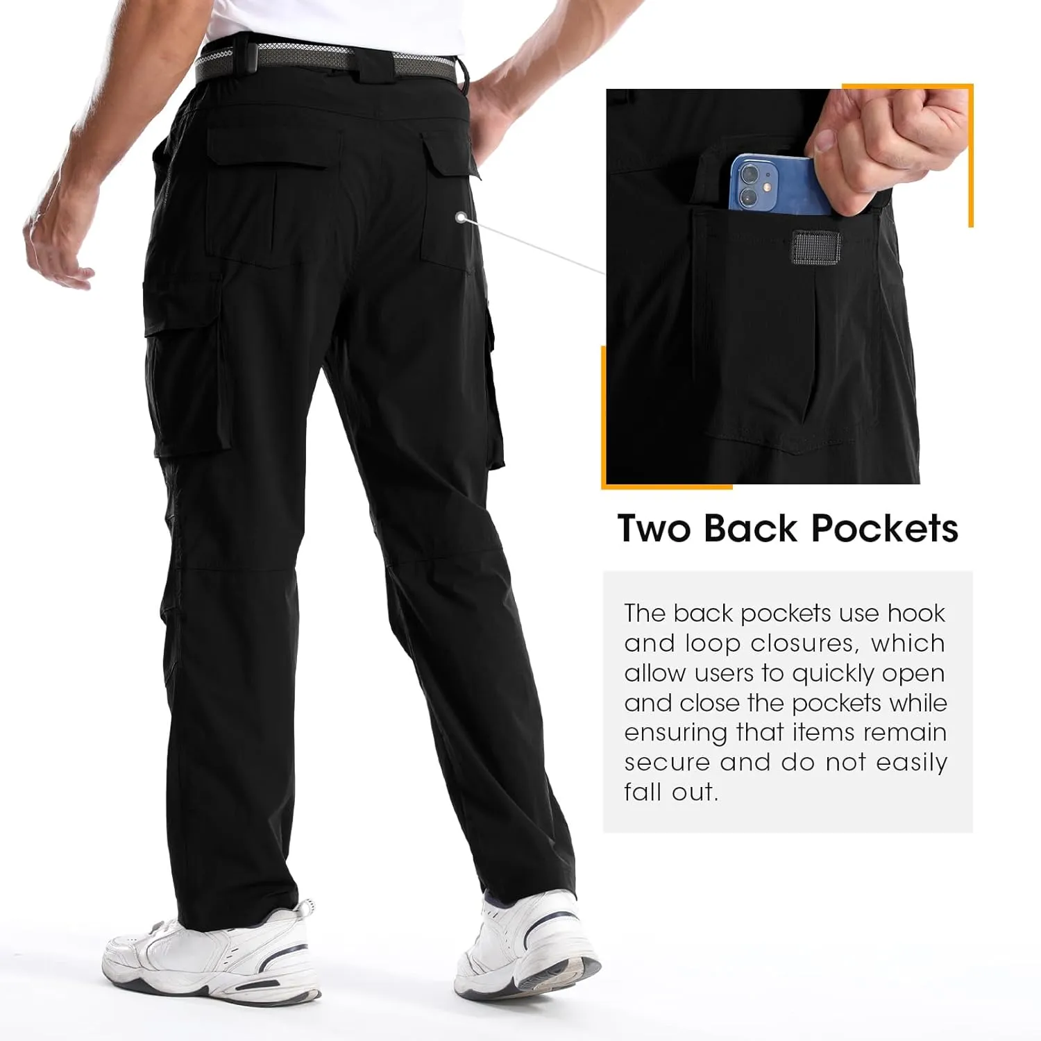 Men's Quick-Dry Cargo Pants, Lightweight Hiking Pants, Travel Pants with Belt Pockets for Outdoor Camping Work