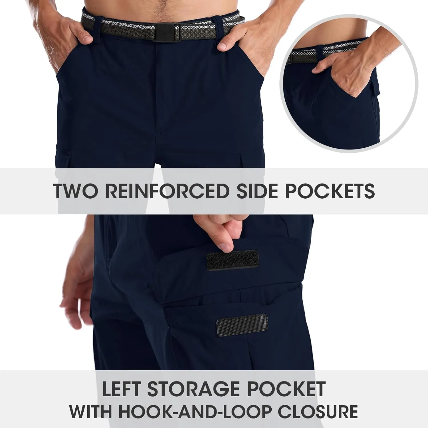 Men's Quick-Dry Cargo Pants, Lightweight Hiking Pants, Travel Pants with Belt Pockets for Outdoor Camping Work
