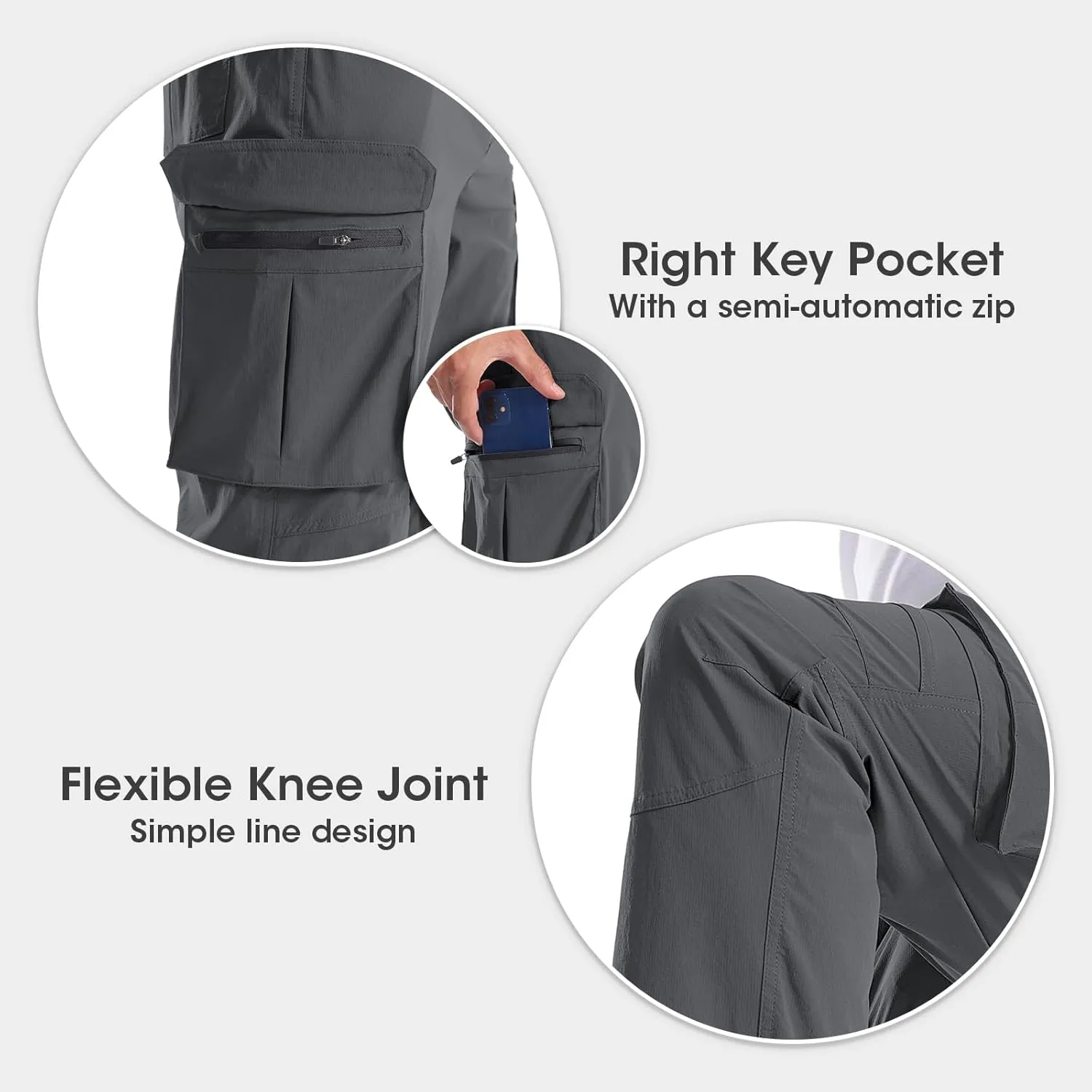 Men's Quick-Dry Cargo Pants, Lightweight Hiking Pants, Travel Pants with Belt Pockets for Outdoor Camping Work