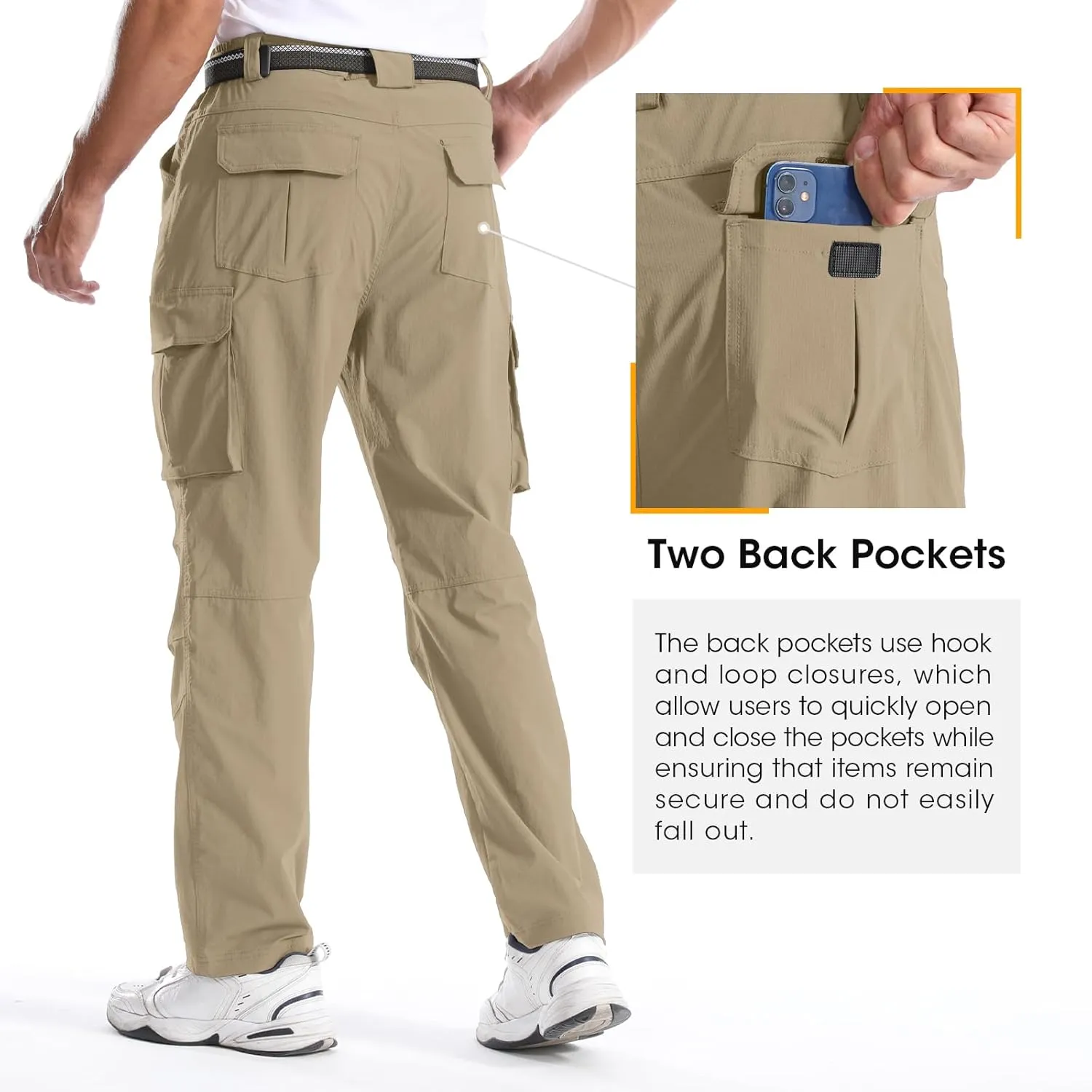 Men's Quick-Dry Cargo Pants, Lightweight Hiking Pants, Travel Pants with Belt Pockets for Outdoor Camping Work