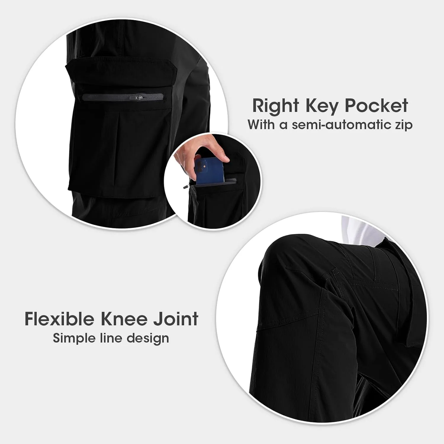 Men's Quick-Dry Cargo Pants, Lightweight Hiking Pants, Travel Pants with Belt Pockets for Outdoor Camping Work