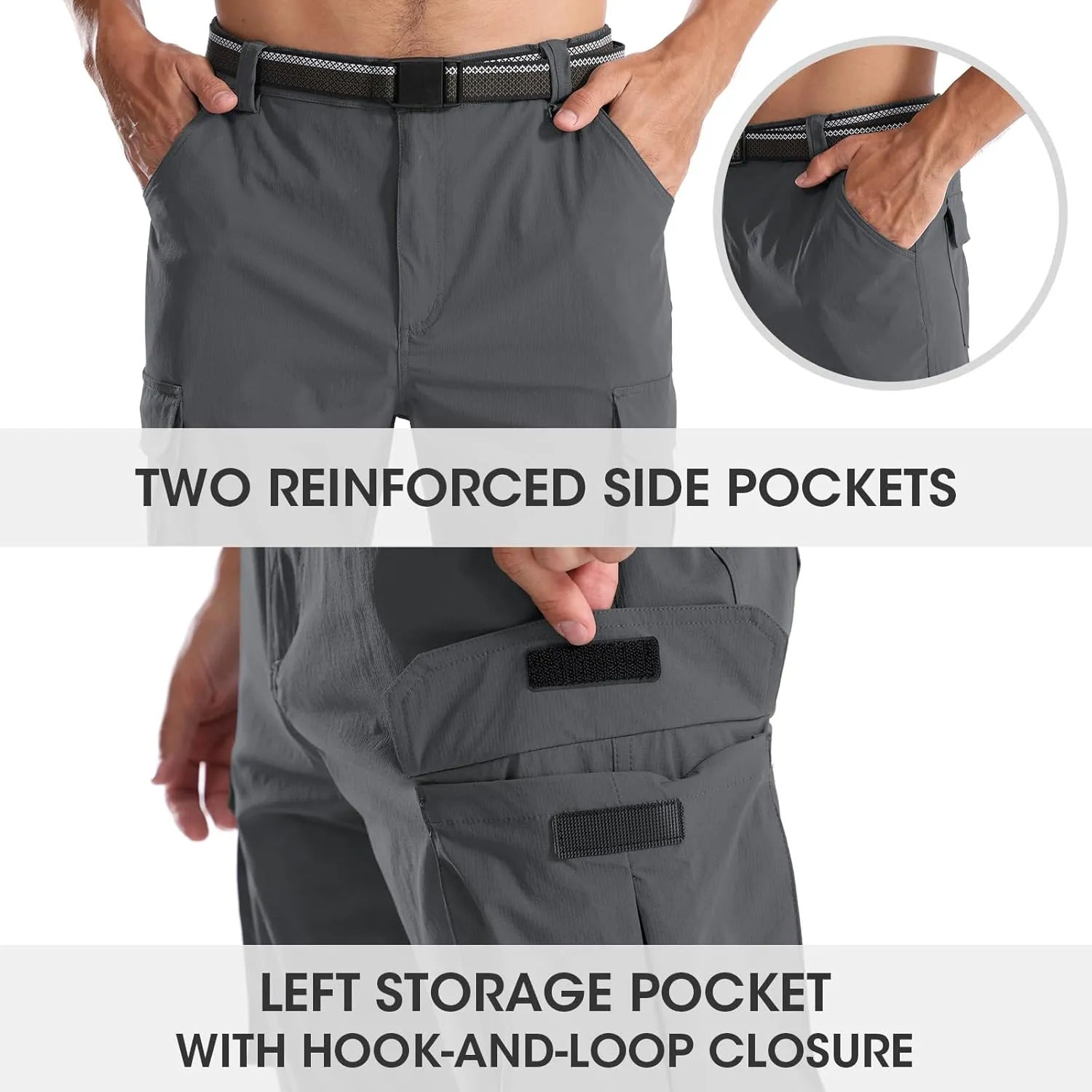 Men's Quick-Dry Cargo Pants, Lightweight Hiking Pants, Travel Pants with Belt Pockets for Outdoor Camping Work