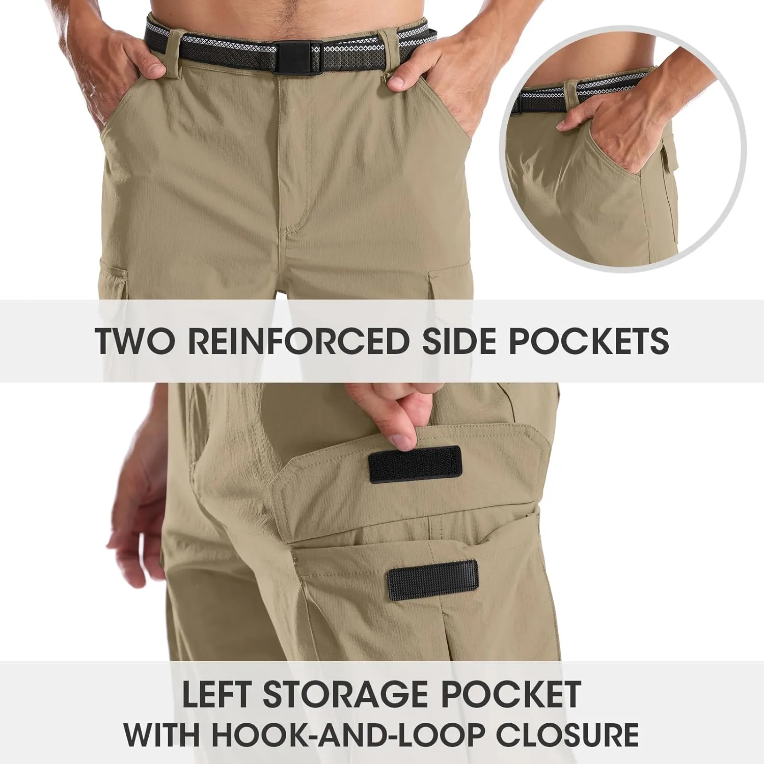 Men's Quick-Dry Cargo Pants, Lightweight Hiking Pants, Travel Pants with Belt Pockets for Outdoor Camping Work