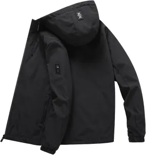 Mens Rain Jacket Casual Waterproof Soft Shell Hooded Military Tactical Jackets Zip Up Rain Coats Windbreaker