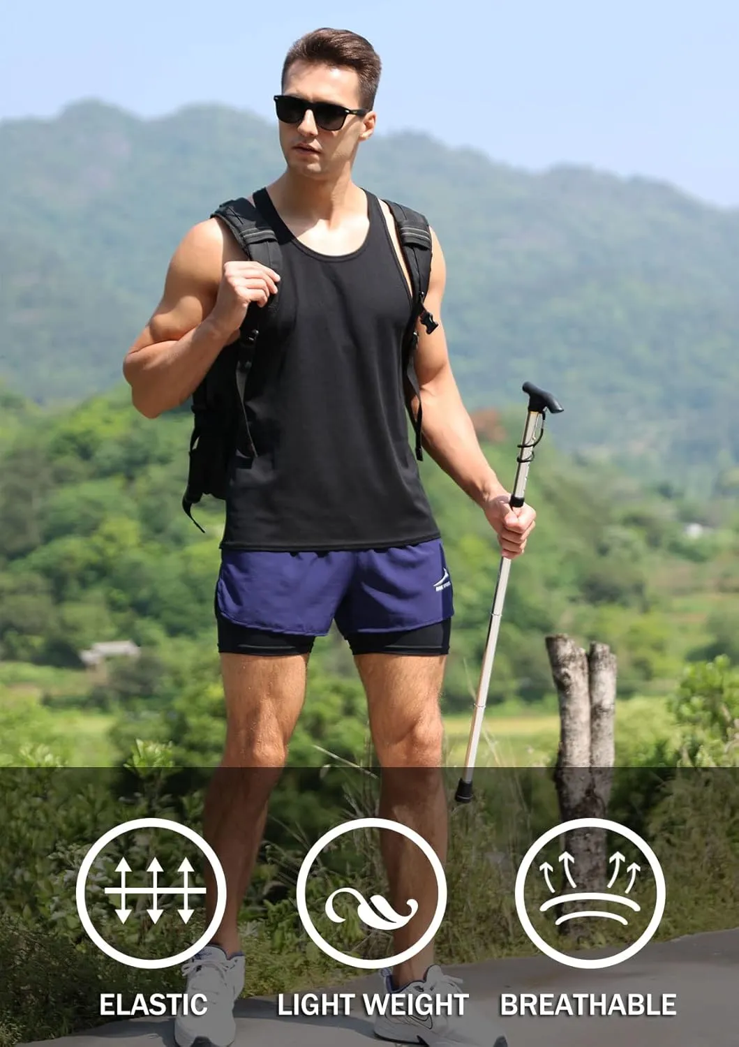 Men's Running Shorts 2 in 1 Sports Shorts Outdoor Marathon Hiking Training Shorts