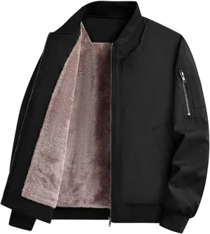 Mens Sherpa Fleece Lined Jacket Thick Winter Warm Coat Fashion Stand Collar Full Zip Bomber Jacket with Pockets