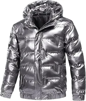 Mens Shiny Puffer Jacket Packable Black Bubble Winter Warm Waterproof Jackets Quilted Parka Hooded Outdoor Ski Coats