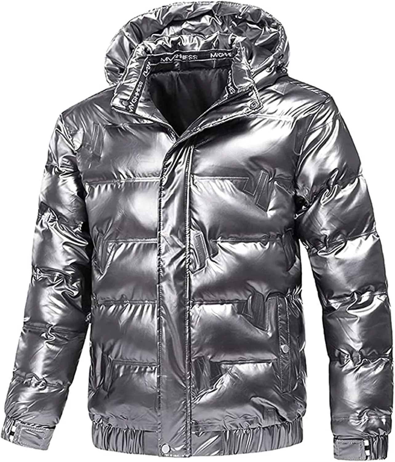 Mens Shiny Puffer Jacket Packable Black Bubble Winter Warm Waterproof Jackets Quilted Parka Hooded Outdoor Ski Coats