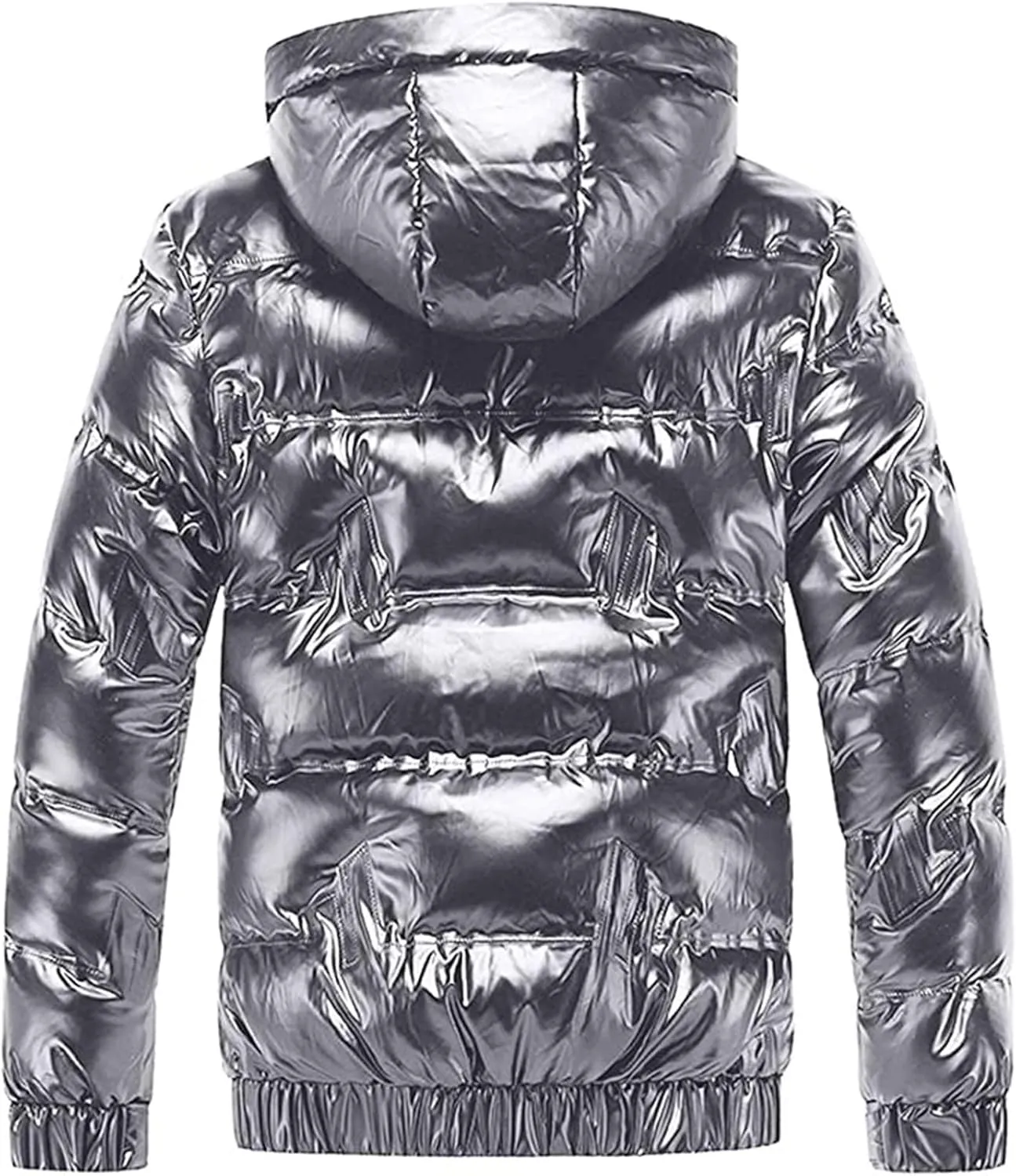 Mens Shiny Puffer Jacket Packable Black Bubble Winter Warm Waterproof Jackets Quilted Parka Hooded Outdoor Ski Coats