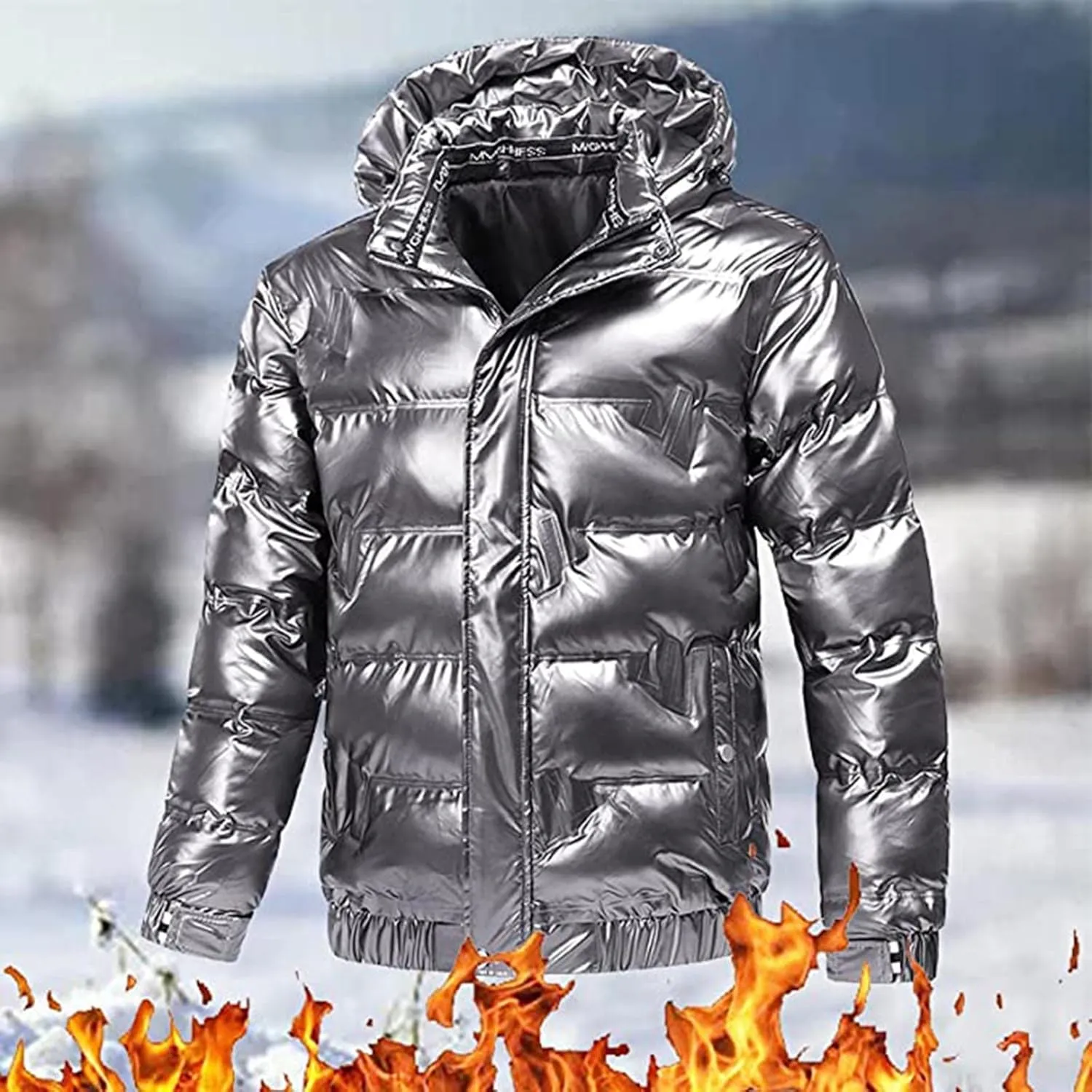Mens Shiny Puffer Jacket Packable Black Bubble Winter Warm Waterproof Jackets Quilted Parka Hooded Outdoor Ski Coats