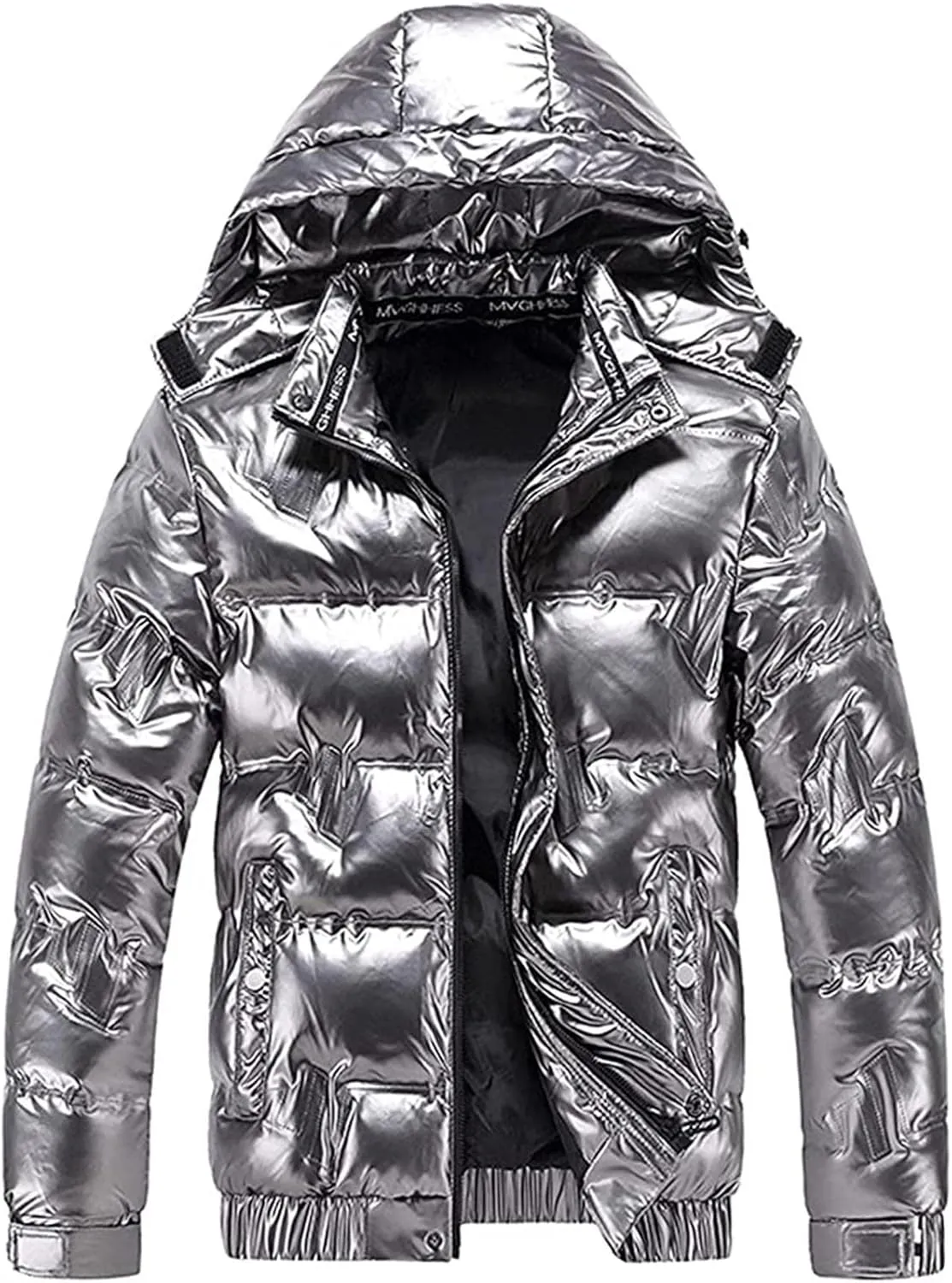 Mens Shiny Puffer Jacket Packable Black Bubble Winter Warm Waterproof Jackets Quilted Parka Hooded Outdoor Ski Coats