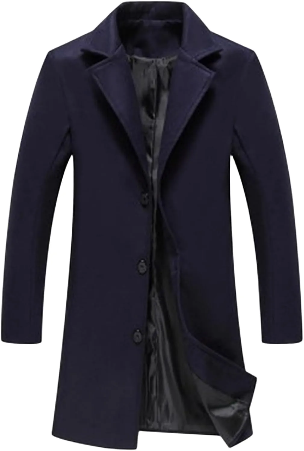 Mens Slim Fit Trench Coat Notched Collar Overcoats Single Breasted Pea Coat Warm Fall Winter Soft Overcoat for Men