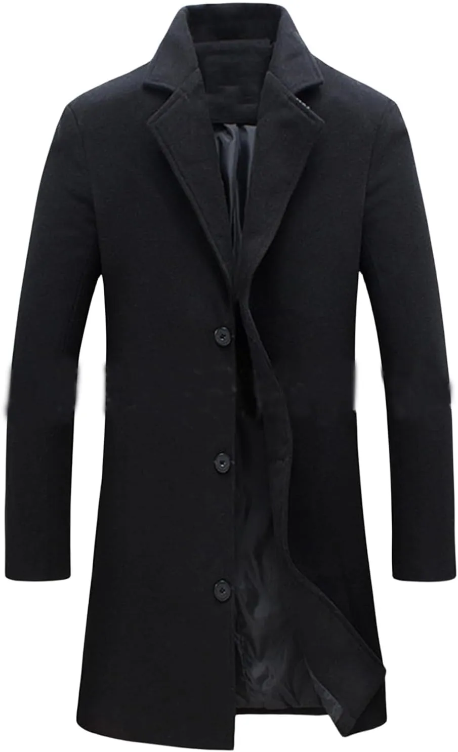Mens Slim Fit Trench Coat Notched Collar Overcoats Single Breasted Pea Coat Warm Fall Winter Soft Overcoat for Men