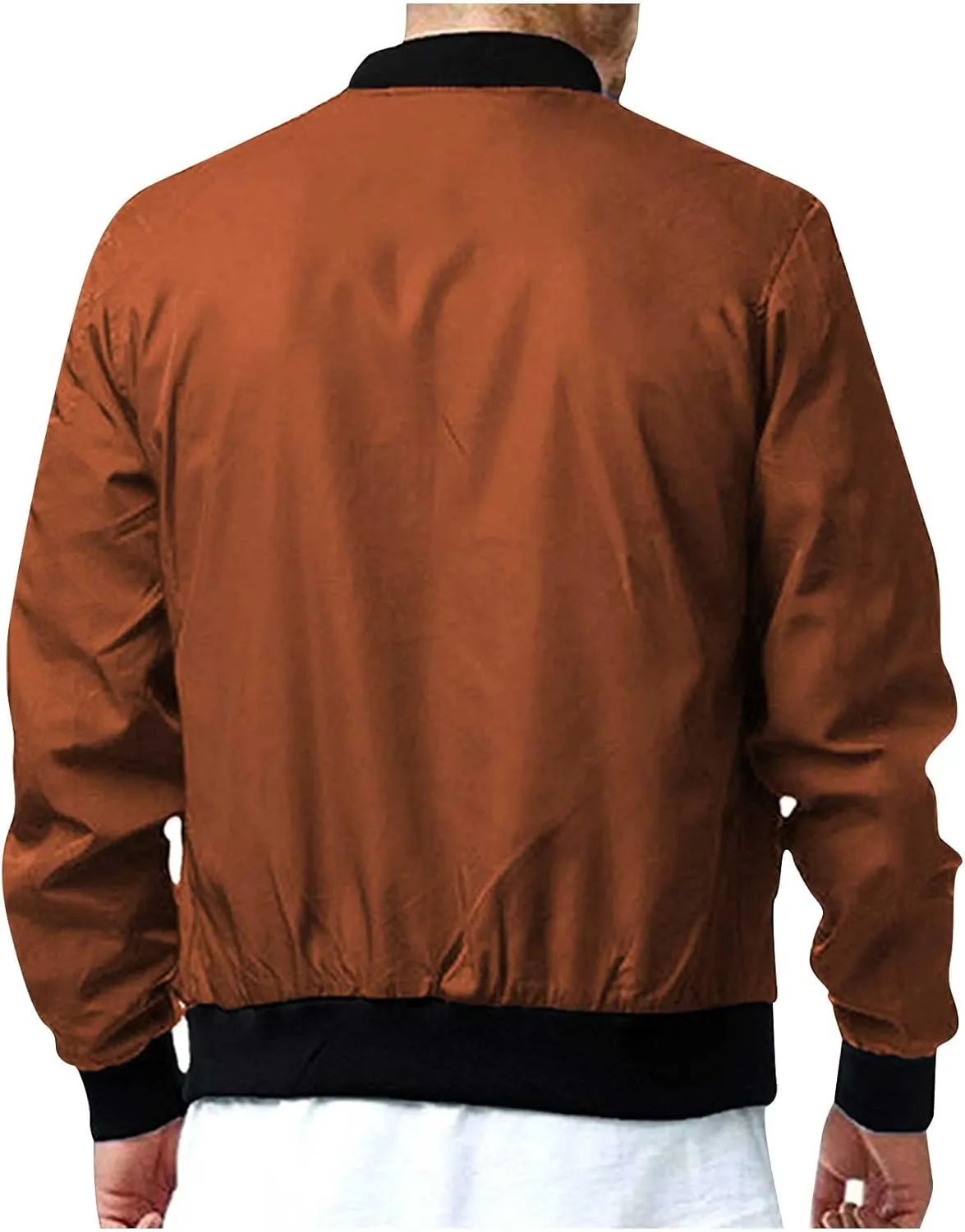 Men's Stand Collar Bomber Jacket Fashion Stylish Lightweight Full Zipper Windbreaker Spring Fall Casual Jackets