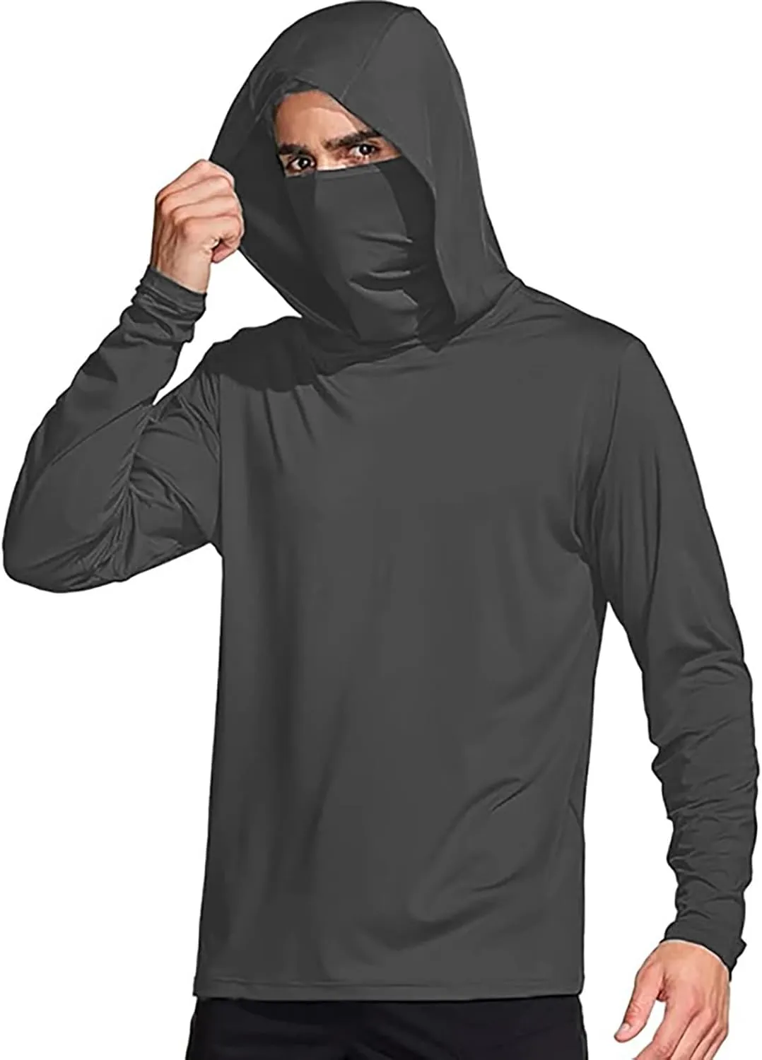 Men's Sun Protection Hoodie Shirts with Mask Long Sleeve UPF 50  Fishing Shirt Summer Rash Guards Cooling Hiking Tees
