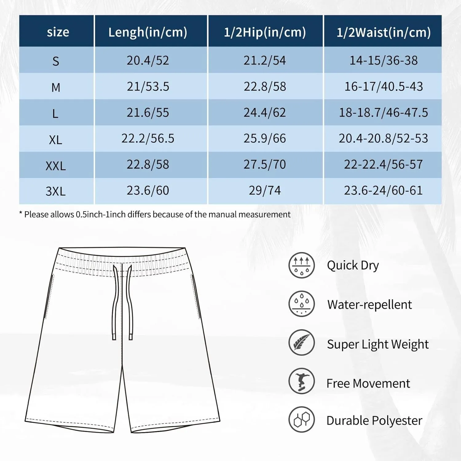 Men's Swim Trunks Beach Shorts Drawstring Quick Dry Running Shorts with Pockets