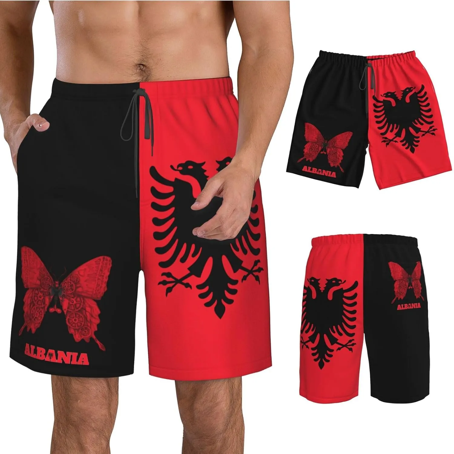 Men's Swim Trunks Beach Shorts Drawstring Quick Dry Running Shorts with Pockets
