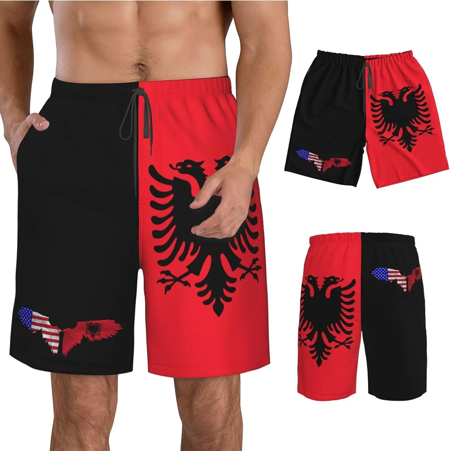 Men's Swim Trunks Beach Shorts Drawstring Quick Dry Running Shorts with Pockets