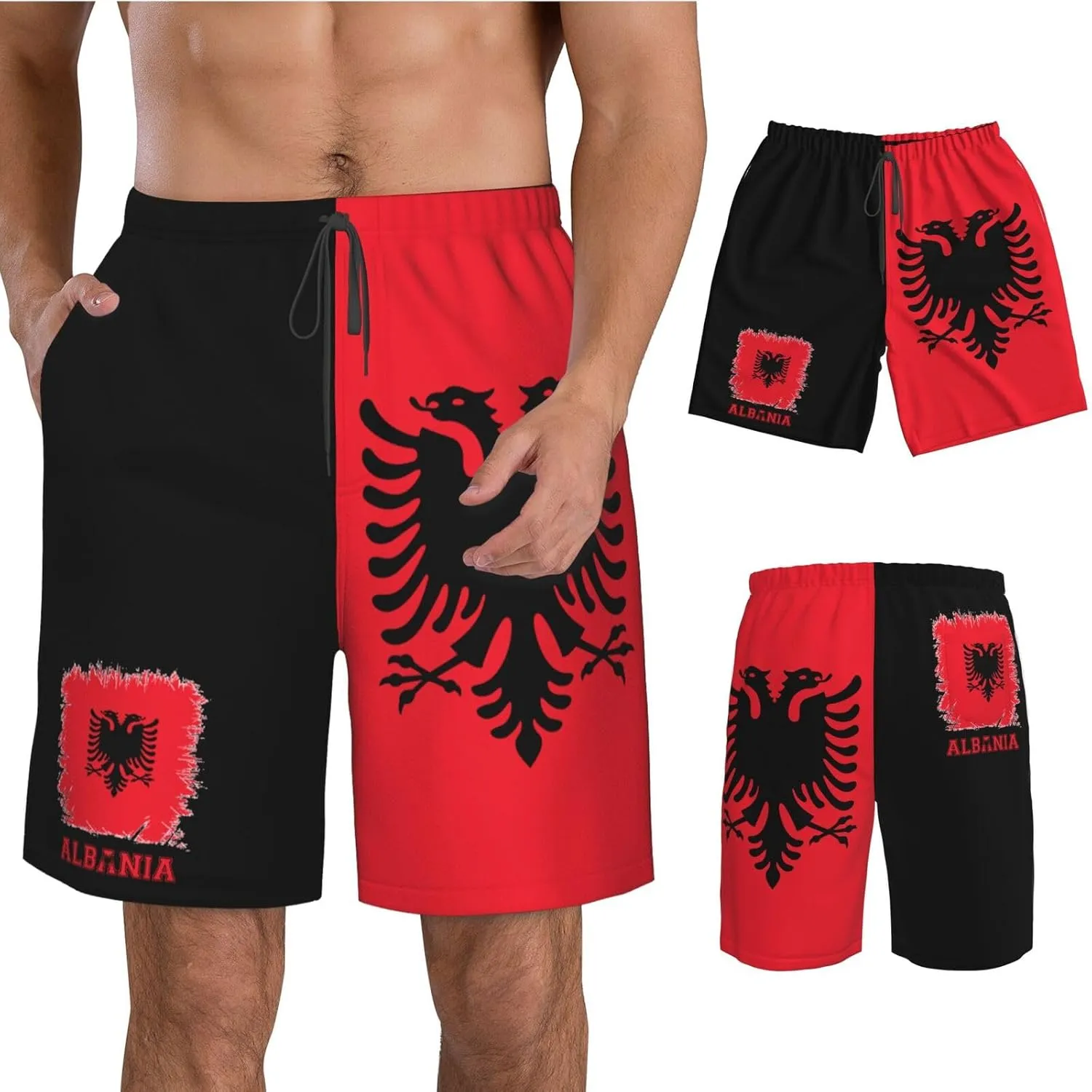 Men's Swim Trunks Beach Shorts Drawstring Quick Dry Running Shorts with Pockets