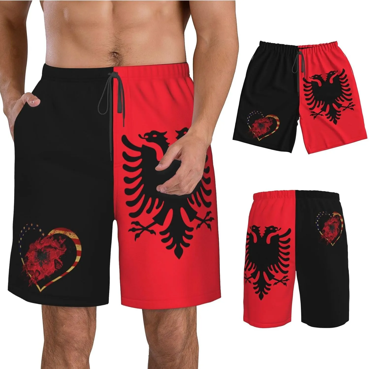 Men's Swim Trunks Beach Shorts Drawstring Quick Dry Running Shorts with Pockets