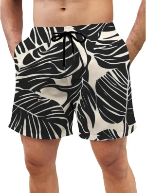 Men's Swim Trunks Hawaii Printed Board Shorts Quick Dry Drawstring Beach Shorts Regular Fit Breathable Swim Trunks