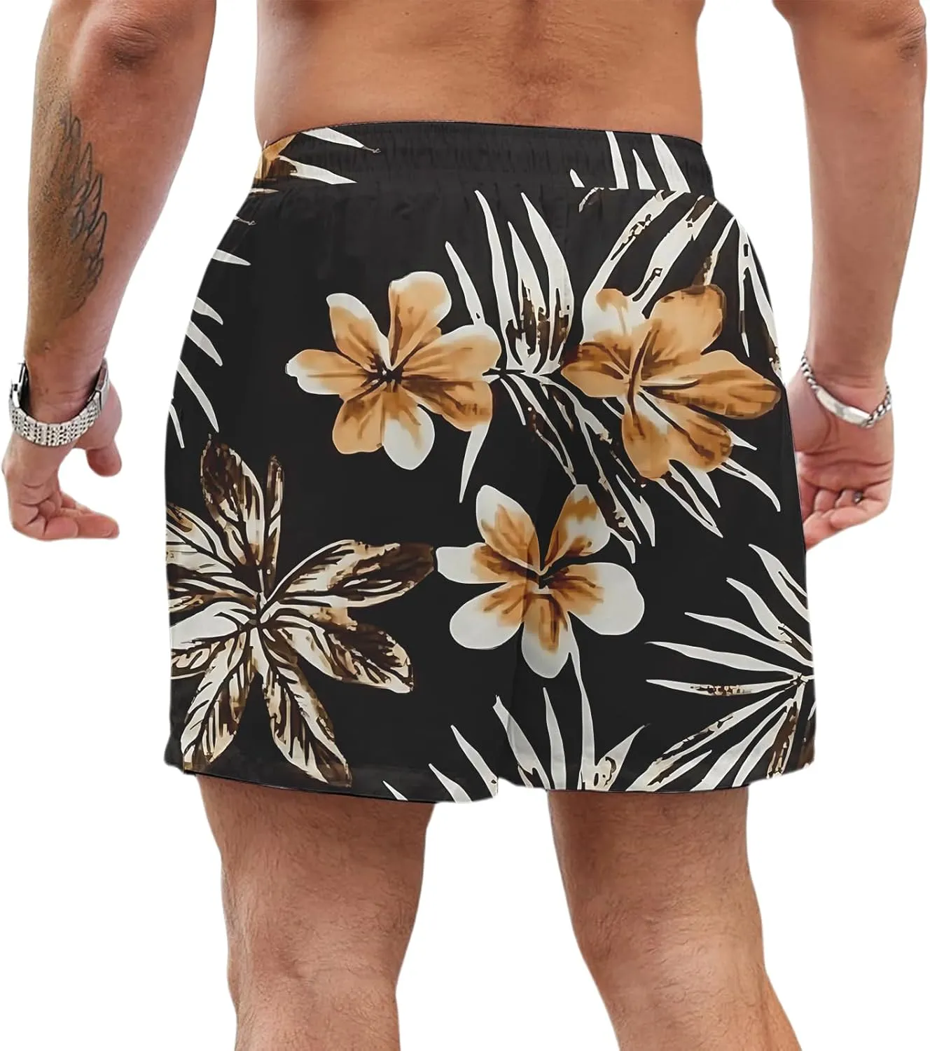 Men's Swim Trunks Hawaii Printed Board Shorts Quick Dry Drawstring Beach Shorts Regular Fit Breathable Swim Trunks