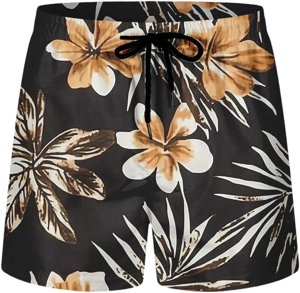 Men's Swim Trunks Hawaii Printed Board Shorts Quick Dry Drawstring Beach Shorts Regular Fit Breathable Swim Trunks