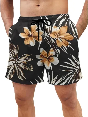 Men's Swim Trunks Hawaii Printed Board Shorts Quick Dry Drawstring Beach Shorts Regular Fit Breathable Swim Trunks