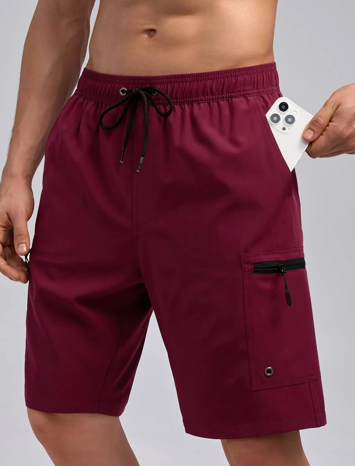 Mens Swim Trunks with Compression Liner Zipper Cargo Pockets Bathing Suit 9 Inch Quick-Dry Swimming Shorts