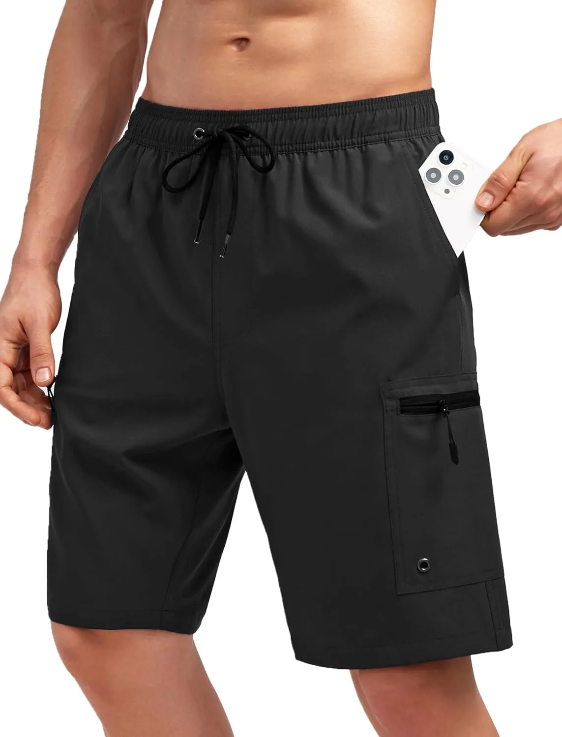 Mens Swim Trunks with Compression Liner Zipper Cargo Pockets Bathing Suit 9 Inch Quick-Dry Swimming Shorts