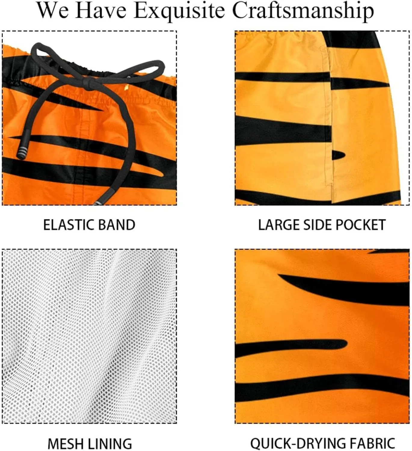 Men's Swimming Shorts with Mesh Lining Beach Shorts Quick Dry Swim Trunks Elastic Swimsuit Leopard Yellow Black