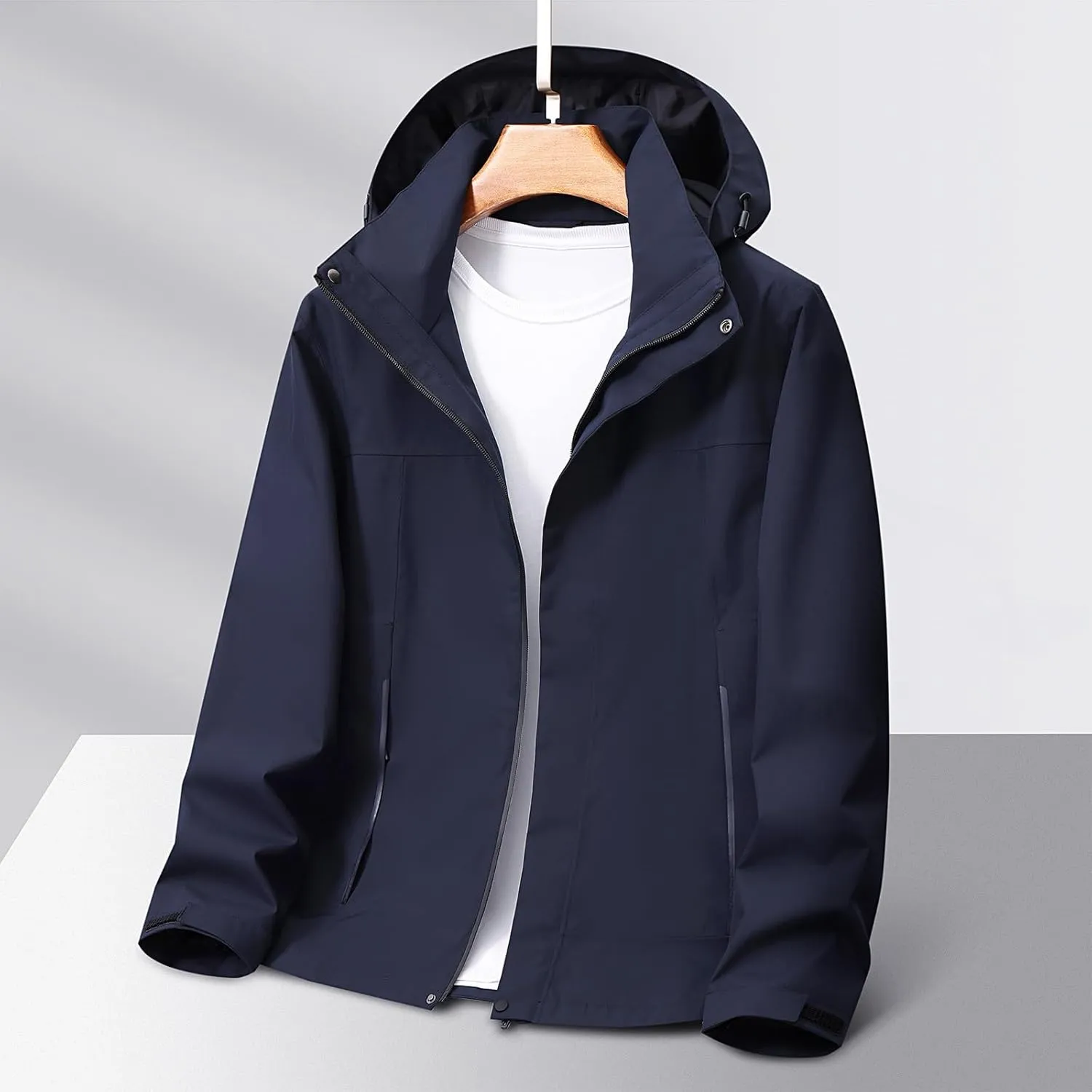 Men's Windbreakers Lightweight Jacket Fleece Lined Hooded Mens Jackets Casual Stylish Hiking Windbreaker Solid Jacket