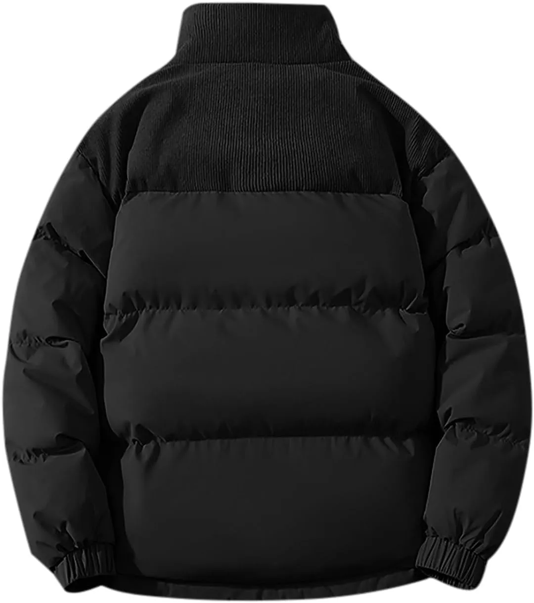 Mens Winter Bomber Jacket Warm Plus Size Puffer Jacket Corduroy Patchwork Coat Windproof Zipper Outwear Down Jacket
