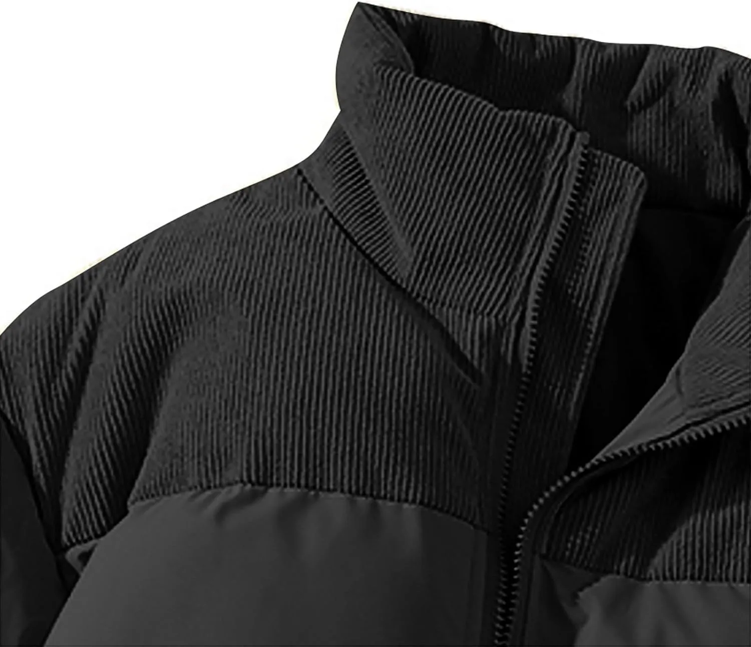 Mens Winter Bomber Jacket Warm Plus Size Puffer Jacket Corduroy Patchwork Coat Windproof Zipper Outwear Down Jacket